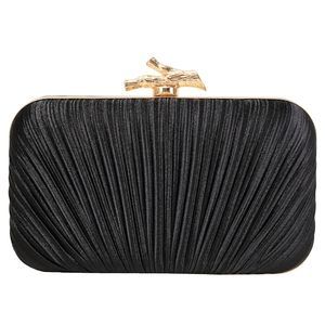 Clutch Purses Black Evening Bag Satin Pleated Evening Bags -_-